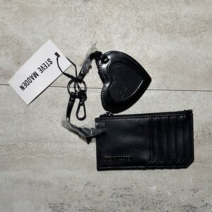 Steve Madden Black Card Holder with Heart Keychain